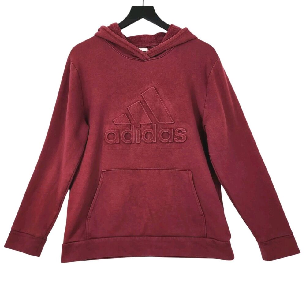 Adidas Mens Hoodie Sz XL 3D Logo 3 Bars Maroon Red Kangaroo Pocket Sport